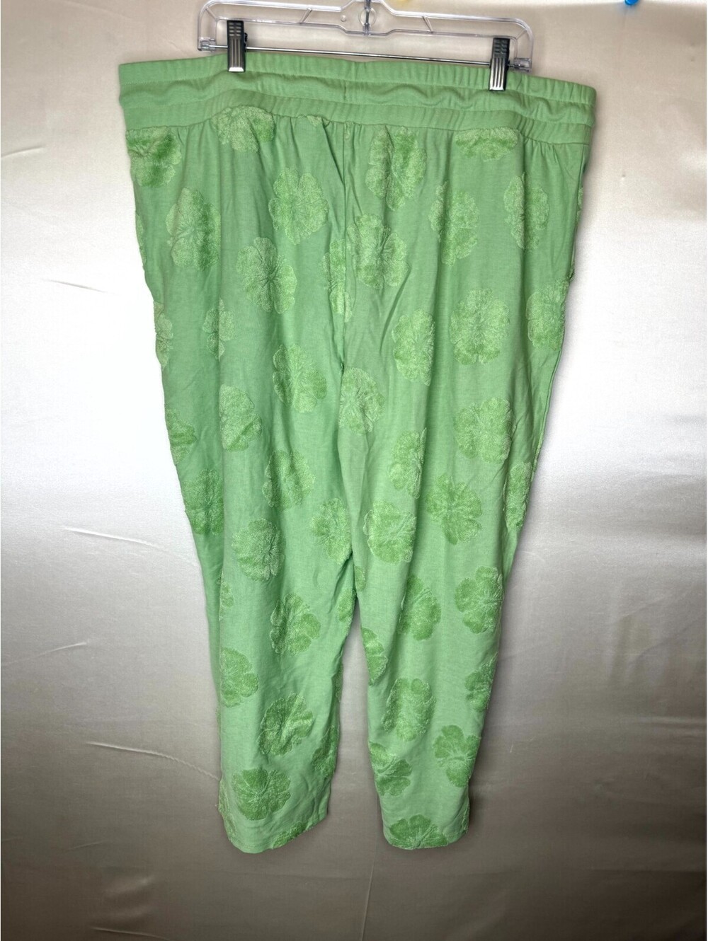 AnyBody Regular Jacquard French Terry Cropped Pant Floral Meadow Green, Size 1X - Picture 10 of 10